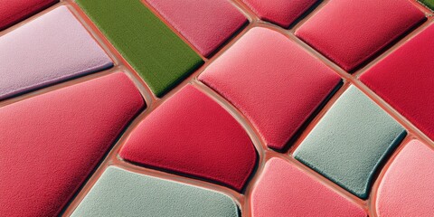 Poster - Aerial view of colorful patchwork agricultural fields showcasing modern crop diversity and innovative farmland allocation management for sustainable farming