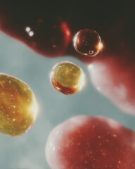 Aufkleber - Abstract Macro Shot of Glowing Liquid Droplets with Biophilic Warm Tones and Soft Focus for Modern Lifestyle and Wellness Concepts
