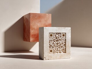 Aufkleber - Modern Stone QR Code Icon on Minimalist Surface with Clean Lines Symbolizing Future-Ready Digital Innovation and Scanning Solutions