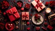© Kandang - Romantic valentine's day table setup with gifts, chocolates, roses and candle light