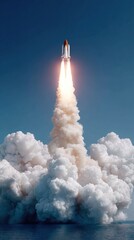 Leinwandbilder - Space tourism rocket launching mini-satellites into low Earth orbit with vibrant cloud illumination and ocean view for aerospace innovation marketing
