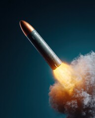 Aufkleber - Advanced ground-launched anti-aircraft missile in mid-flight with aerodynamic design and fiery propulsion, symbolizing cutting-edge air defense technology and security