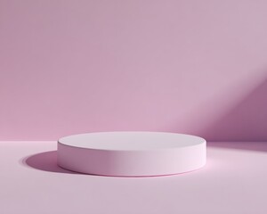 Poster - Minimalist Blush Round Podium on Textured Lavender Background with Soft Shadows, Bright Directional Lighting, Modern Monochromatic Display for Product Showcase