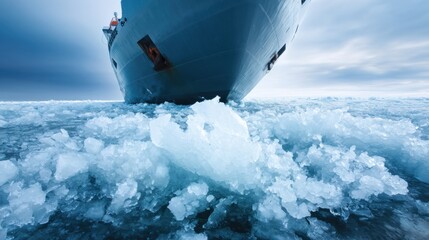 Poster - Icebreaker Ship Bow Crushing Arctic Ice Sheet in Polar Ocean, Showcasing Engineering Power and Climate Challenge in Modern Maritime Industry