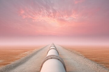 Aufkleber - Industrial Water Pipeline Through Expansive Drought-Affected Prairie at Dawn, Highlighting Critical Infrastructure for Sustainable Resource Management