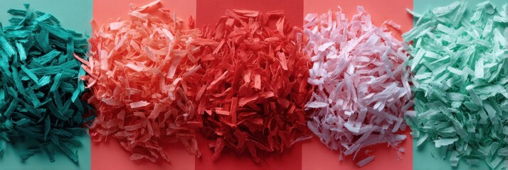 Aufkleber - Vibrant Shredded Plastic Waste Fragments in Piles for Recycling, Symbolizing Circular Economy and Sustainable Waste Management with Modern Eco Design