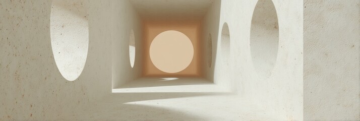 Aufkleber - Abstract Minimalist Architecture with Circular Cutouts and Soft Natural Light - Modern Interior Design and Artistic Spatial Composition