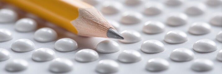 Poster - Minimalist Educational Concept with Standard Pencil and Bubble Sheet on Clean Flat Surface for Academic Readiness and Test Preparation Marketing