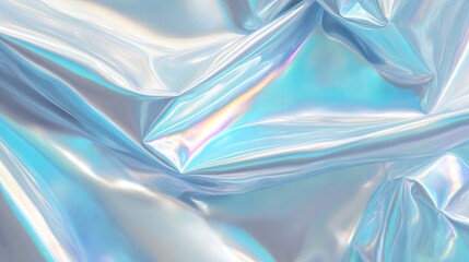 Aufkleber - Shiny silver foil texture with soft pastel blue gradient and glossy surface, featuring holographic light reflection, abstract metallic pattern, smooth and elegant iridescent background