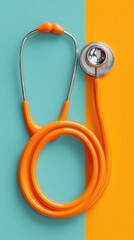 Poster - Modern Orange Stethoscope with Polished Metal Chestpiece on Color Block Background for Medical Professionals and Healthcare Marketing