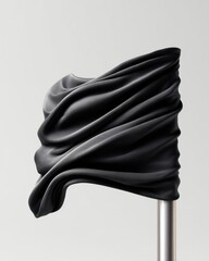 Poster - Dynamic Black Flag Waving Dramatically on Pole with Realistic Fabric Texture and Natural Movement against Clean Background for Modern Branding and Marketing