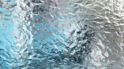 Aufkleber - Shiny silver foil texture with soft pastel blue gradient and glossy surface, featuring holographic light reflection, abstract metallic pattern, smooth and elegant iridescent background