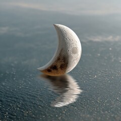 Poster - Lunar Meditation Crescent Moon Reflected on Dark Ocean Surface with Gentle Ripples for Nighttime Relaxation and Sleep App Background