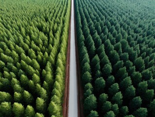 Poster - Aerial View of Firebreak Corridor through Dense Pine Plantation Showcasing Sustainable Land Management and Eco-Friendly Forest Protection