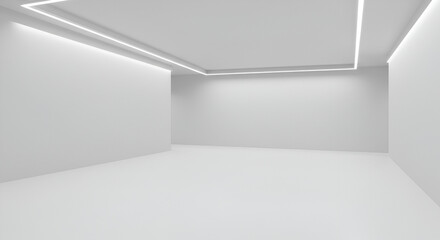 Aufkleber - Modern interior with minimalist design, featuring a spacious white room and recessed lighting