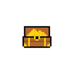Poster - treasure chest icon 8 bit, pixel art treasure 8-bit icon for game  logo. 