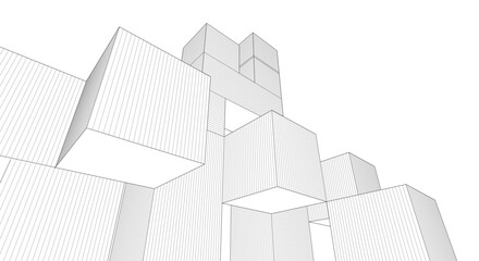 Fototapete - abstract architecture modular construction 3d