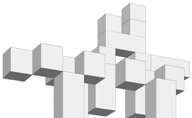 Fototapete - abstract architecture modular construction 3d