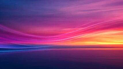 Poster - Vibrant Abstract Sunset with Colorful Light Trails Over Serene Water Scene