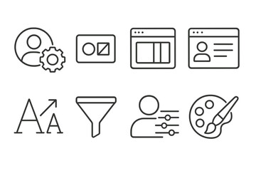 personalization icons set. line style icons of personalization: user avatar settings, theme customiz