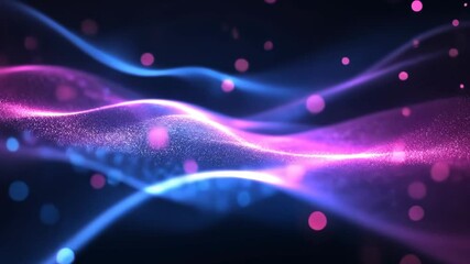 Poster - Vibrant Abstract Digital Waveforms with Neon Pink and Blue Particles