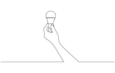 Aufkleber - One line drawing of Hand holding a light bulb. Symbol of creativity and invention, Hands with bulb light continuous one line symbol drawing. Energy, idea, creative concept icon in simple style.
