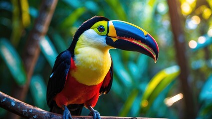 Stunning toucan perched on the branch.