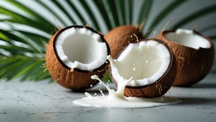 Poster - Coconut with milk splash against a background.
