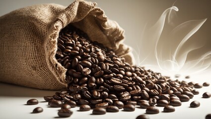Aufkleber - Coffee beans contained within a burlap sack.