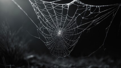 Cobweb or spider web isolated on black background in ancient Thai house.