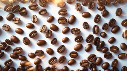 Poster - Coffee beans isolated on white background with copyspace for text. Concept of coffee background or texture.