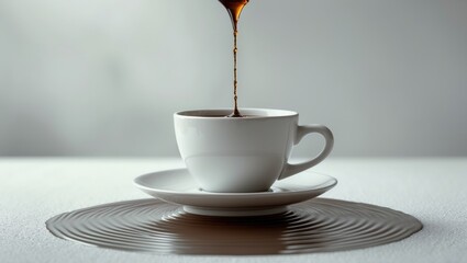 Poster - Coffee drops in white cup isolated on background.