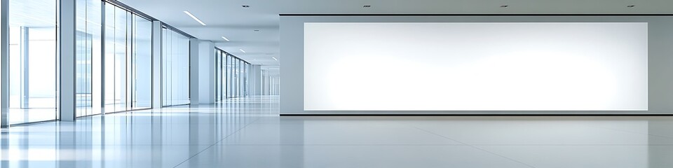 Poster - A clean, modern office setup with a large, empty wall section for text 