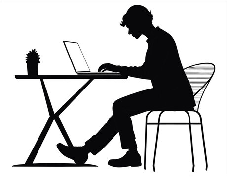Black Silhouette of Man with Laptop