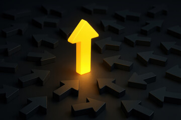 Poster - A glowing arrow stands prominently above a cluster dark arrows symbolizing leadership and direction in business strategy