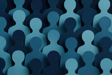 Poster - A network overlapping human silhouettes illustrates community strength and collective effort within a unified business environment