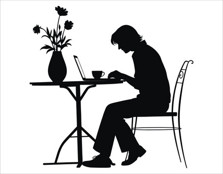 Side View of Laptop User Silhouette