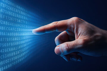 Poster - Interaction with digital data illustrates the concept control and analysis in a business environment through precise point gesture