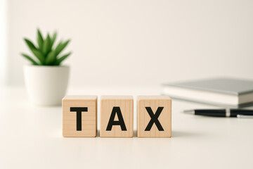 Poster - Financial planning involves organizing tax obligations efficiently on a clean desk with essential office tools and a plant for focus