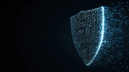 Poster - Binary Code Shield Glowing Over a Dark Login Field With a Clear Side for User Input