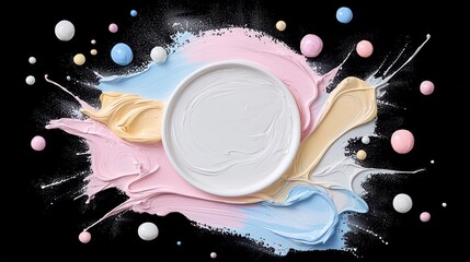 Fototapete - Pastel Paint Splatter Background with Circular Frame