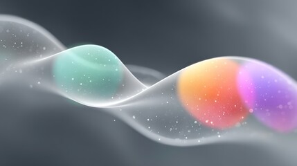 Poster - Abstract Colorful Balls and Glowing Waves on Metallic Background