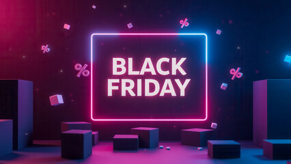 Fototapete - vibrant neon black friday promotion with colorful geometric shapes and bold text