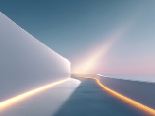 Poster - Abstract Geometric Architecture with Angled Light and Warm Sunset Hues