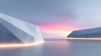 Poster - Abstract Geometric Panels with Dark Gradients and Glowing Base