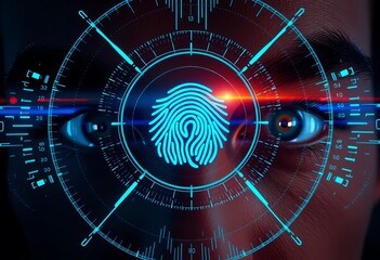 Wall Mural - Close-up of eyes, biometric scan, digital hologram overlay,  security,  verification