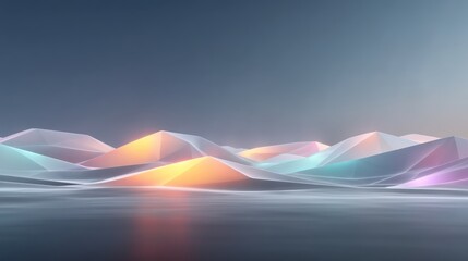 Poster - Abstract Low Poly Landscape with Glowing Neon Colors