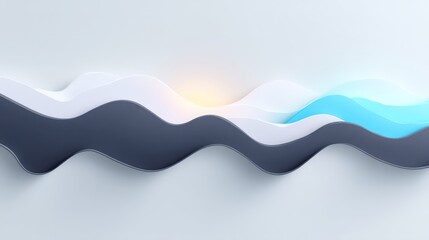 Poster - Abstract Paper Cut Wave Design with Blue and Grey Shapes on White Background