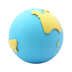 Poster - A cartoon globe with blue oceans and yellow continents view isolated on white background