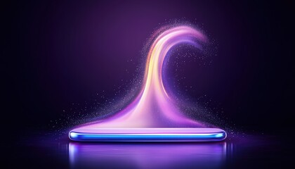 Poster - Abstract Purple and Pink Glowing Wave Over Smartphone
